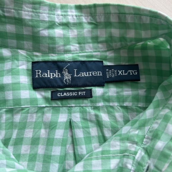 Ralph Lauren Men's XL Classic Fit Green White Plaid Long Sleeve ButtonDown Shirt - Picture 4 of 10